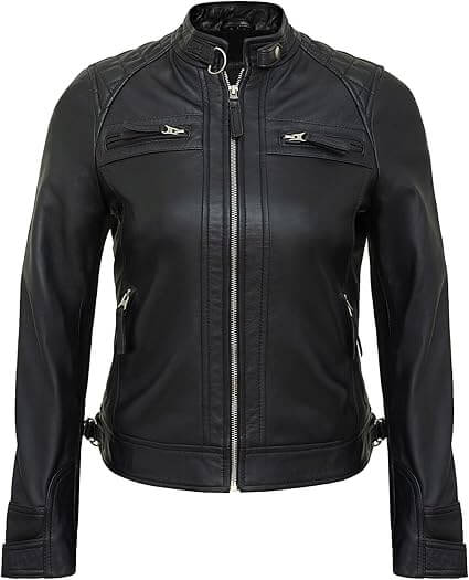 Women's Genuine Leather Quilted Jacket Front Side View