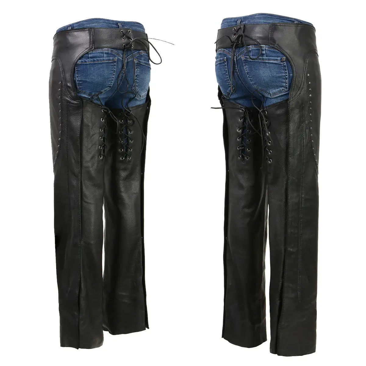 Women's Motorcycle Leather Chaps Back Side View