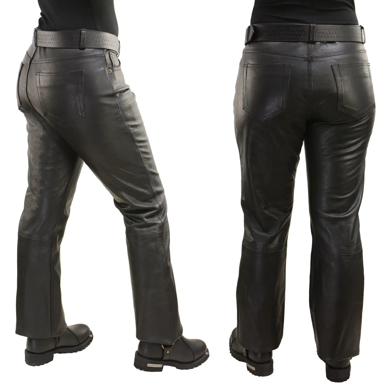 Women's Motorcycle Leather Pants Back Side View