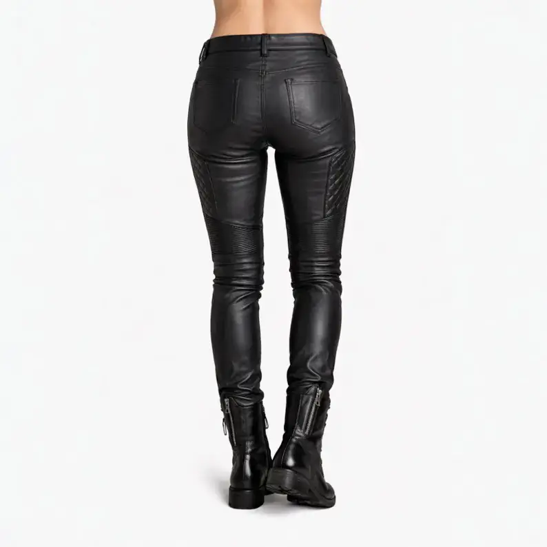 Women's Protective Leather Pants Back Side View