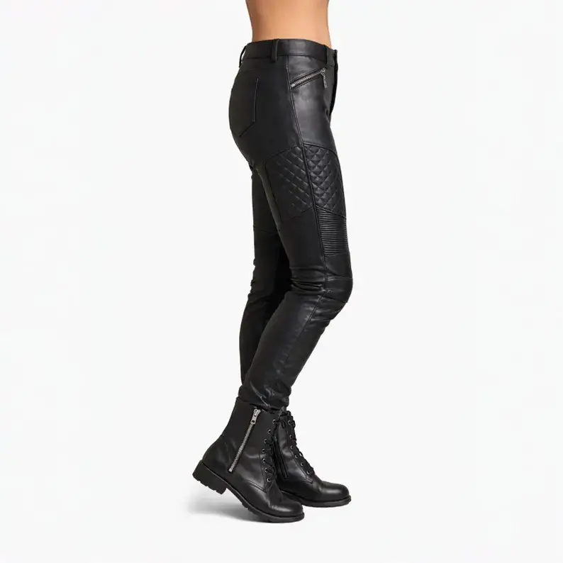 Women's Protective Leather Pants Side View
