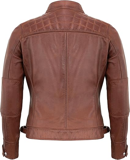 Women's Quilted Leather Jacket Back Side View