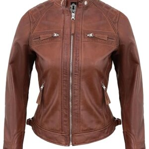 Women's Quilted Leather Jacket Front Side View