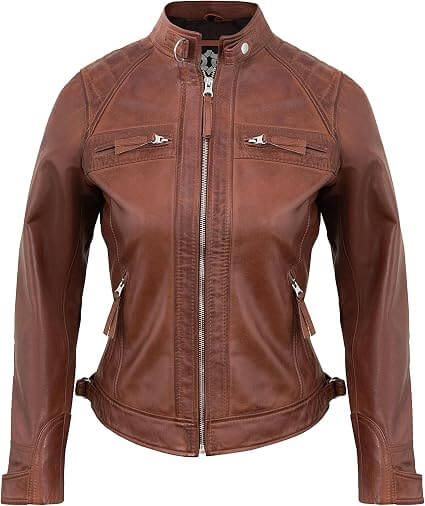 Women's Quilted Leather Jacket Front Side View