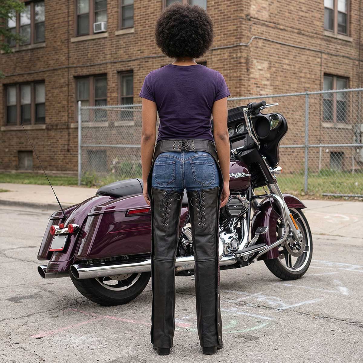 Women's All-Season Motorcycle Chaps Back Side View
